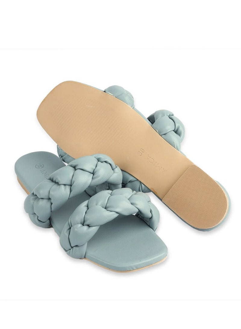 AMICA Cara Women's Flat Leather Sandals with Double Braided Strap - Image 5