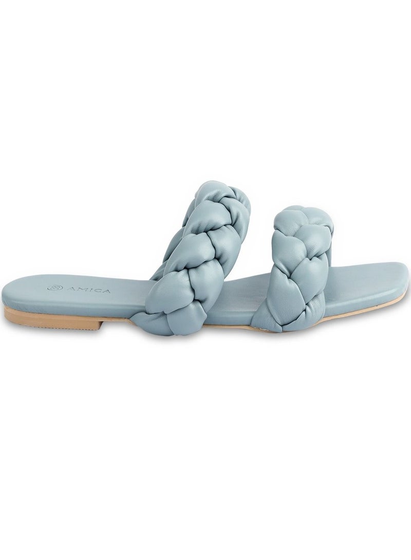 AMICA Cara Women's Flat Leather Sandals with Double Braided Strap - Image 3