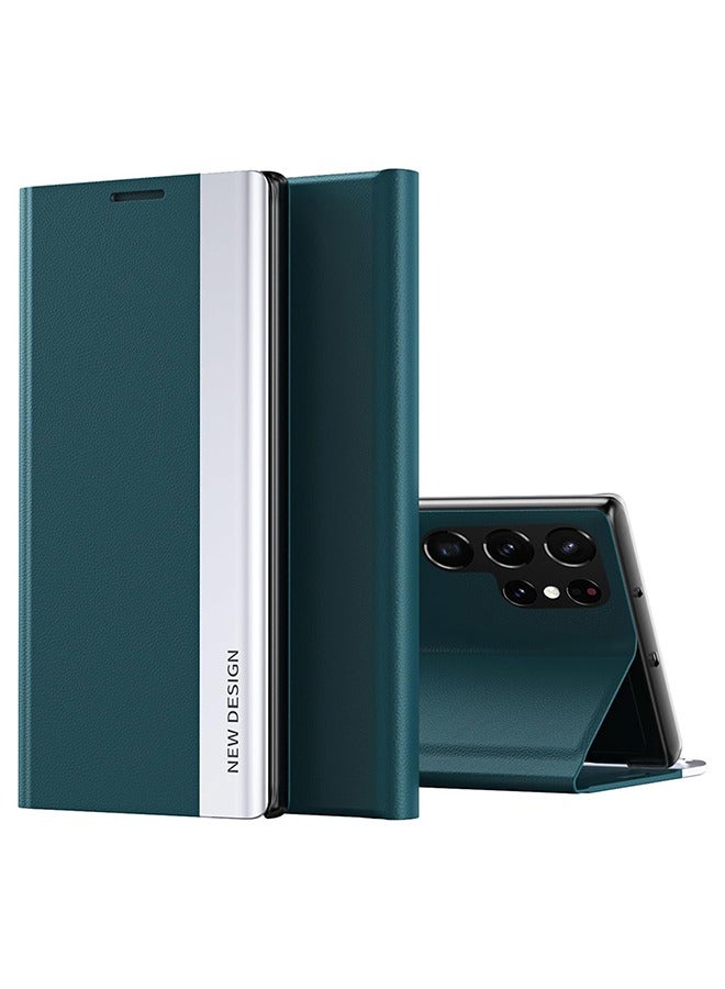 for Samsung Galaxy S24 Ultra Case, Thin Slim Full Body Protective PU Leather Cover Business Phone Cases (Green) - Image 1