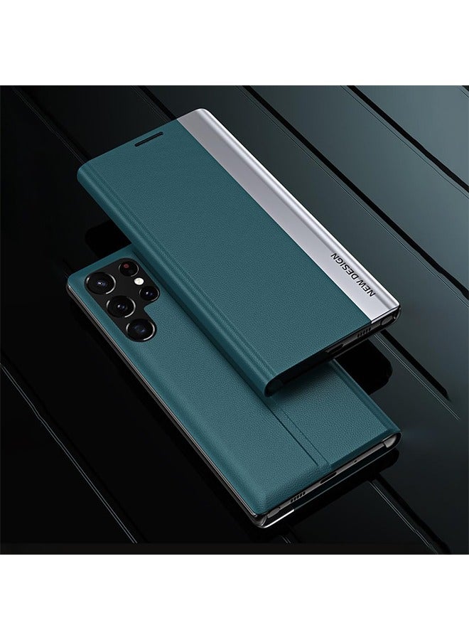 for Samsung Galaxy S24 Ultra Case, Thin Slim Full Body Protective PU Leather Cover Business Phone Cases (Green) - Image 3