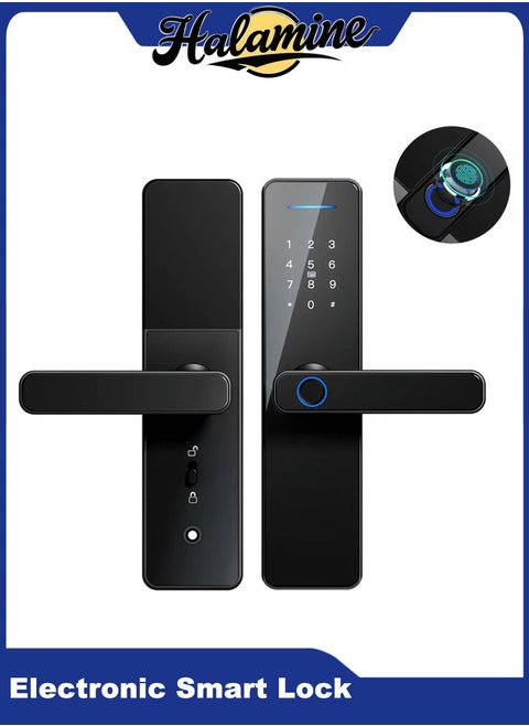 Electronic Smart Lock, WIFI App, fingerprint ,M1 card , Pass word or key 5-in-1 to unlock, Intelligent Biometric Fingerprint Aluminium Alloy Door Locks (Suitable for door thickness 3.5-4.5cm) Black