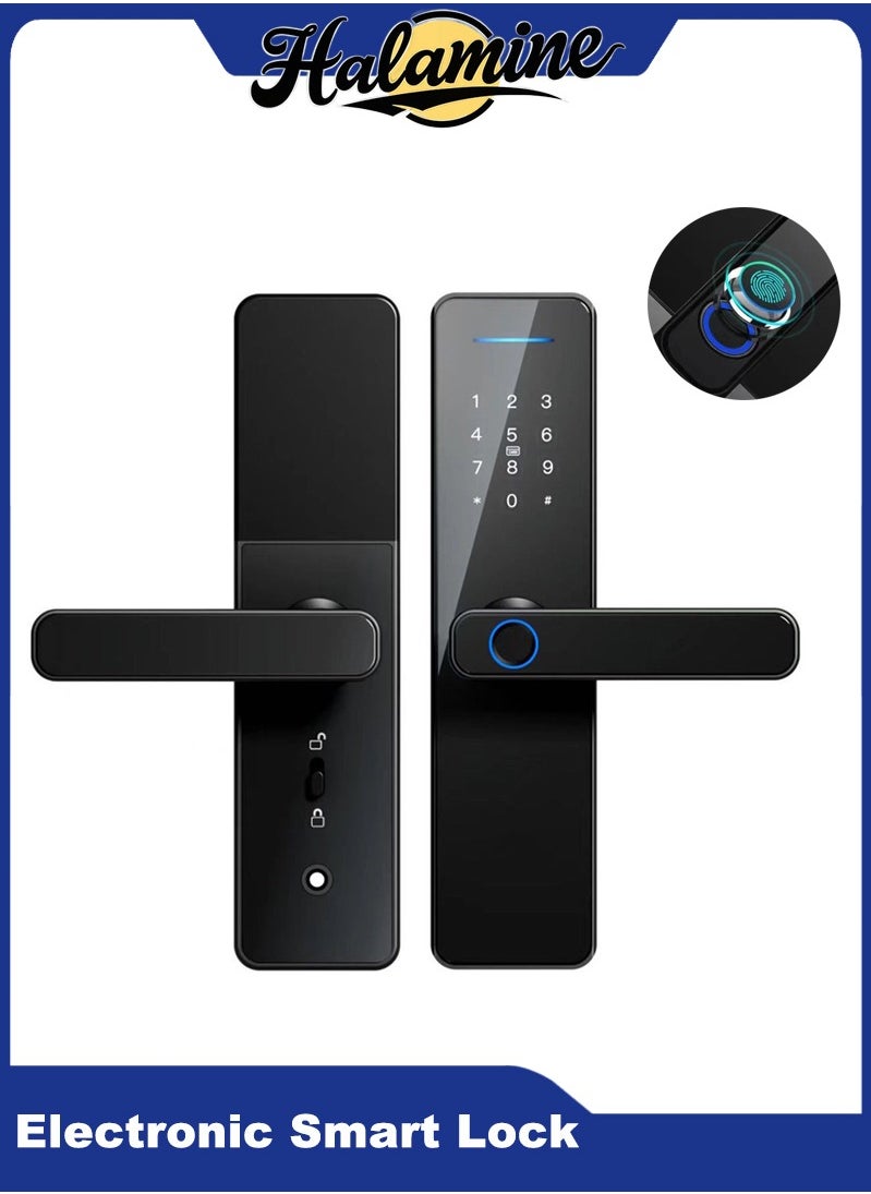 Electronic Smart Lock, WIFI App, fingerprint ,M1 card , Pass word or key 5-in-1 to unlock, Intelligent Biometric Fingerprint Aluminium Alloy Door Locks (Suitable for door thickness 3.5-4.5cm) Black