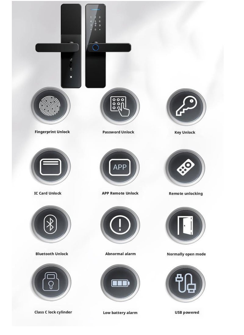 Electronic Smart Lock, WIFI App, fingerprint ,M1 card , Pass word or key 5-in-1 to unlock, Intelligent Biometric Fingerprint Aluminium Alloy Door Locks (Suitable for door thickness 3.5-4.5cm) Black