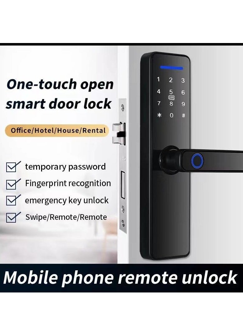 Electronic Smart Lock, WIFI App, fingerprint ,M1 card , Pass word or key 5-in-1 to unlock, Intelligent Biometric Fingerprint Aluminium Alloy Door Locks (Suitable for door thickness 3.5-4.5cm) Black