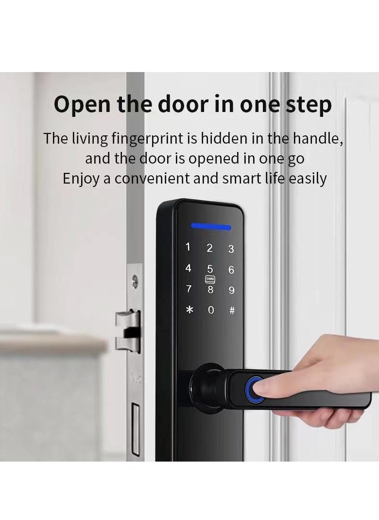 Electronic Smart Lock, WIFI App, fingerprint ,M1 card , Pass word or key 5-in-1 to unlock, Intelligent Biometric Fingerprint Aluminium Alloy Door Locks (Suitable for door thickness 3.5-4.5cm) Black