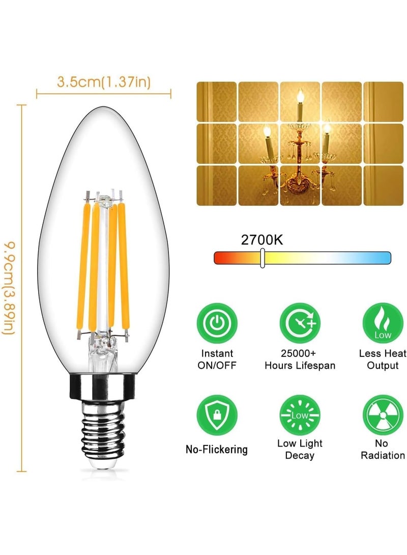 E12 Dimmable LED Candelabra Bulbs, 4W B11 Vintage Clear Filament, 2700K Warm White, 450 Lumens (6 Pack) - Image 2