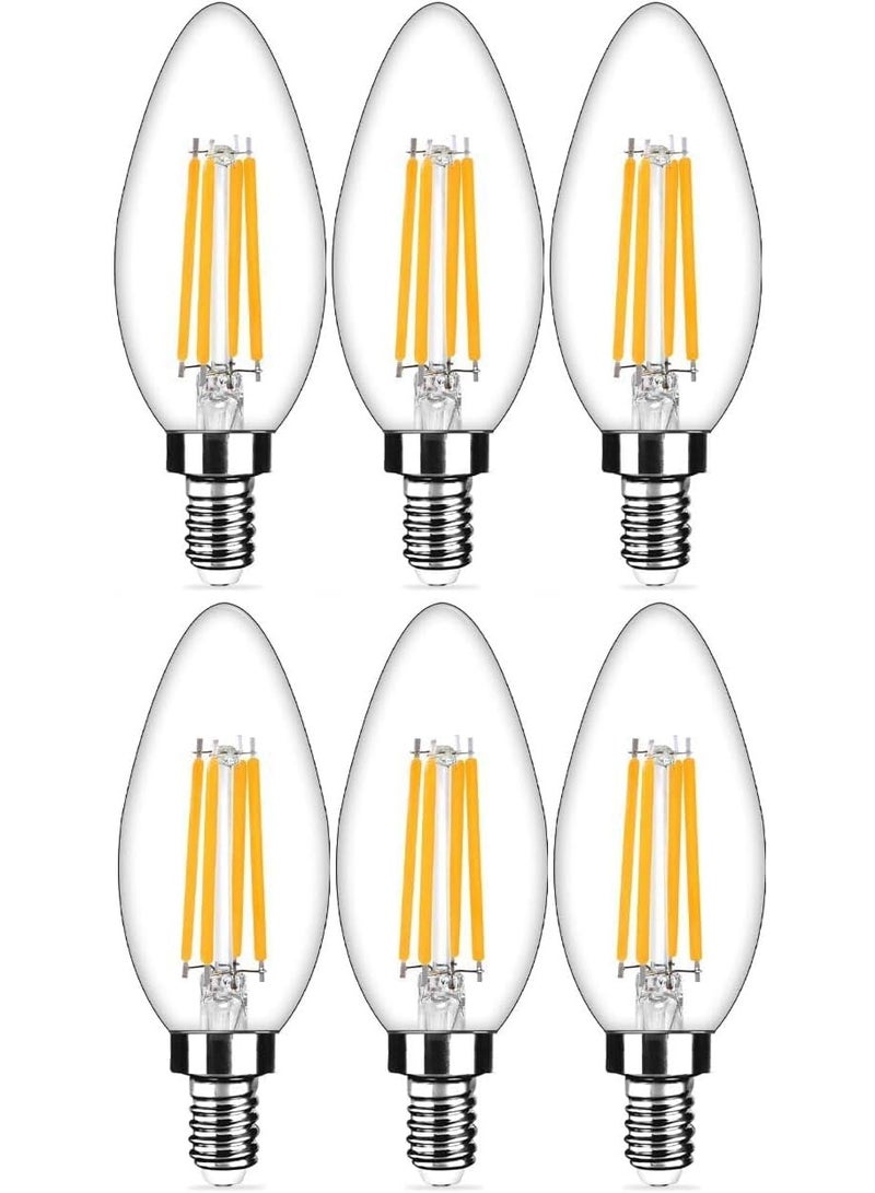 E12 Dimmable LED Candelabra Bulbs, 4W B11 Vintage Clear Filament, 2700K Warm White, 450 Lumens (6 Pack) - Image 1