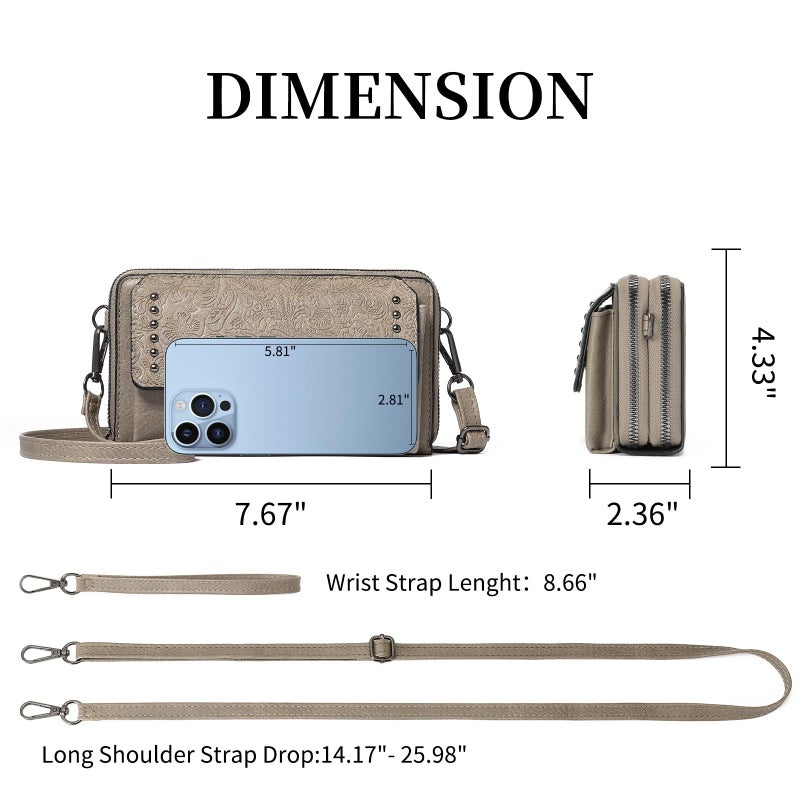 FALAN MULE Crossbody Bags for Women Small Leather Cell Phone Wallet Wristlet Purse with Zip Around 2 Strap - Image 3