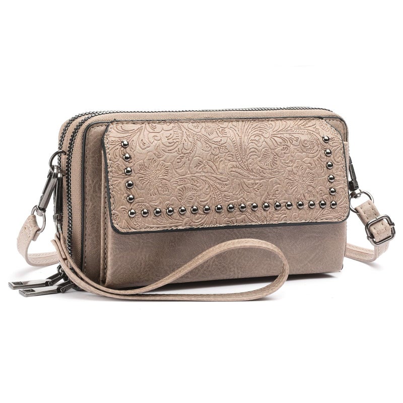FALAN MULE Crossbody Bags for Women Small Leather Cell Phone Wallet Wristlet Purse with Zip Around 2 Strap - Image 1