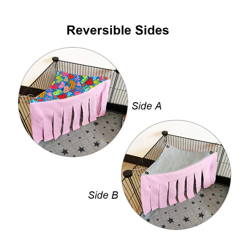 RIOUSSI Guinea Pig Hideout Hideaway Corner Fleece Toys Cage Accessories with Reversible Sides, Heart/Gray-Pink+Purple, Pack of 2 - Image 2