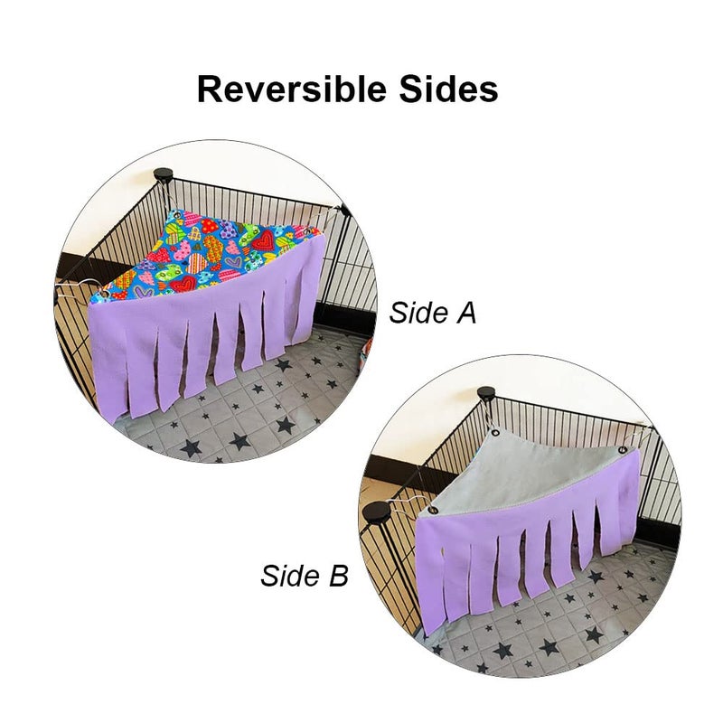 RIOUSSI Guinea Pig Hideout Hideaway Corner Fleece Toys Cage Accessories with Reversible Sides, Heart/Gray-Pink+Purple, Pack of 2 - Image 3