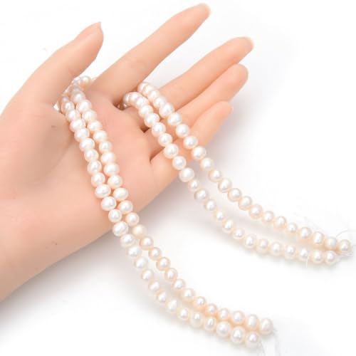 Adabele 28 Inch Real Natural AA Grade High Luster Potato Round White Freshwater Cultured Pearl Loose Beads 7-8mm for Jewelry Making fp1-78 - Image 4