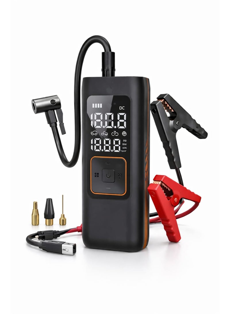 Portable car tire inflator, 150 PSI air compressor, 8000mAh, car air pump with digital LCD display, 5 modes, electric tire inflator for car and motorcycle