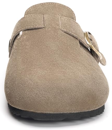 Intini Cork Clogs for Women Mens Genuine Suede Leather Clogs Soft Footbed Potato Shoes with Arch Support Brown - Image 2