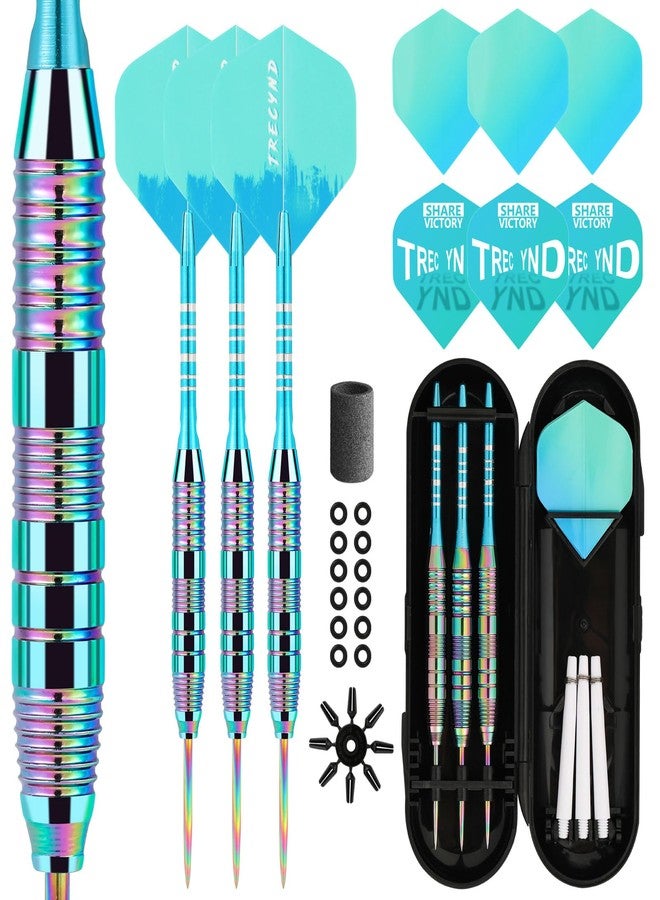 Trecynd Darts Metal Tip Set 3 Aluminum Shaft Metal Dart Set Professional Darts Steel Tip Sets + Extra Dart Flights 3 Replace Plastic Shafts Beginner or Professional Darts 22g (Green Blue) - Image 1