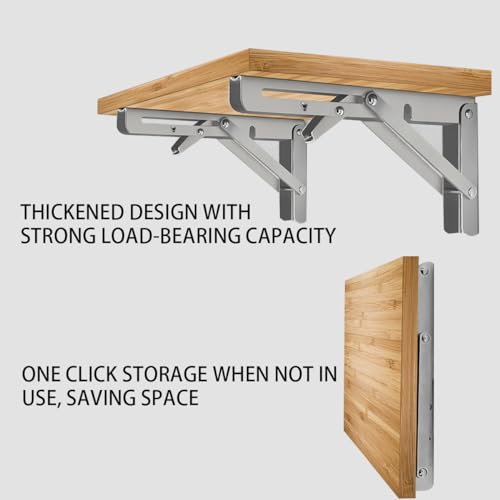 MIKMAYTOO Stainless Shelf Brackets Heavy Duty Stainless Steel Collapsible Shelf Bracket for Bench Table Space Saving DIY Bracket Max Load 550lb 14 INCH2PCS - Image 3