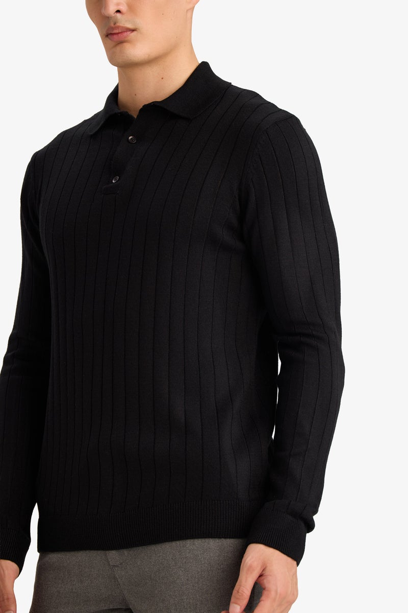 DeFacto Black Man Standard Fit Polo Collar Knitwear Pullover Casual - Image 4