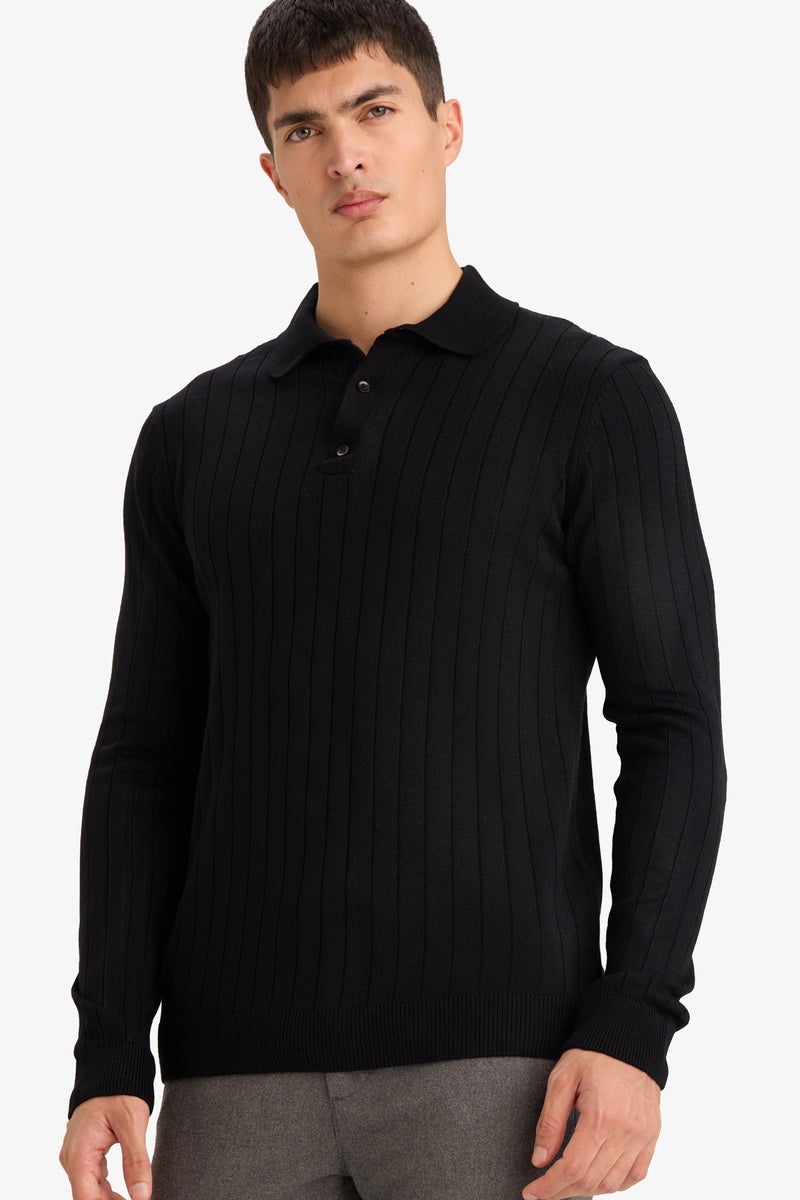 DeFacto Black Man Standard Fit Polo Collar Knitwear Pullover Casual - Image 1