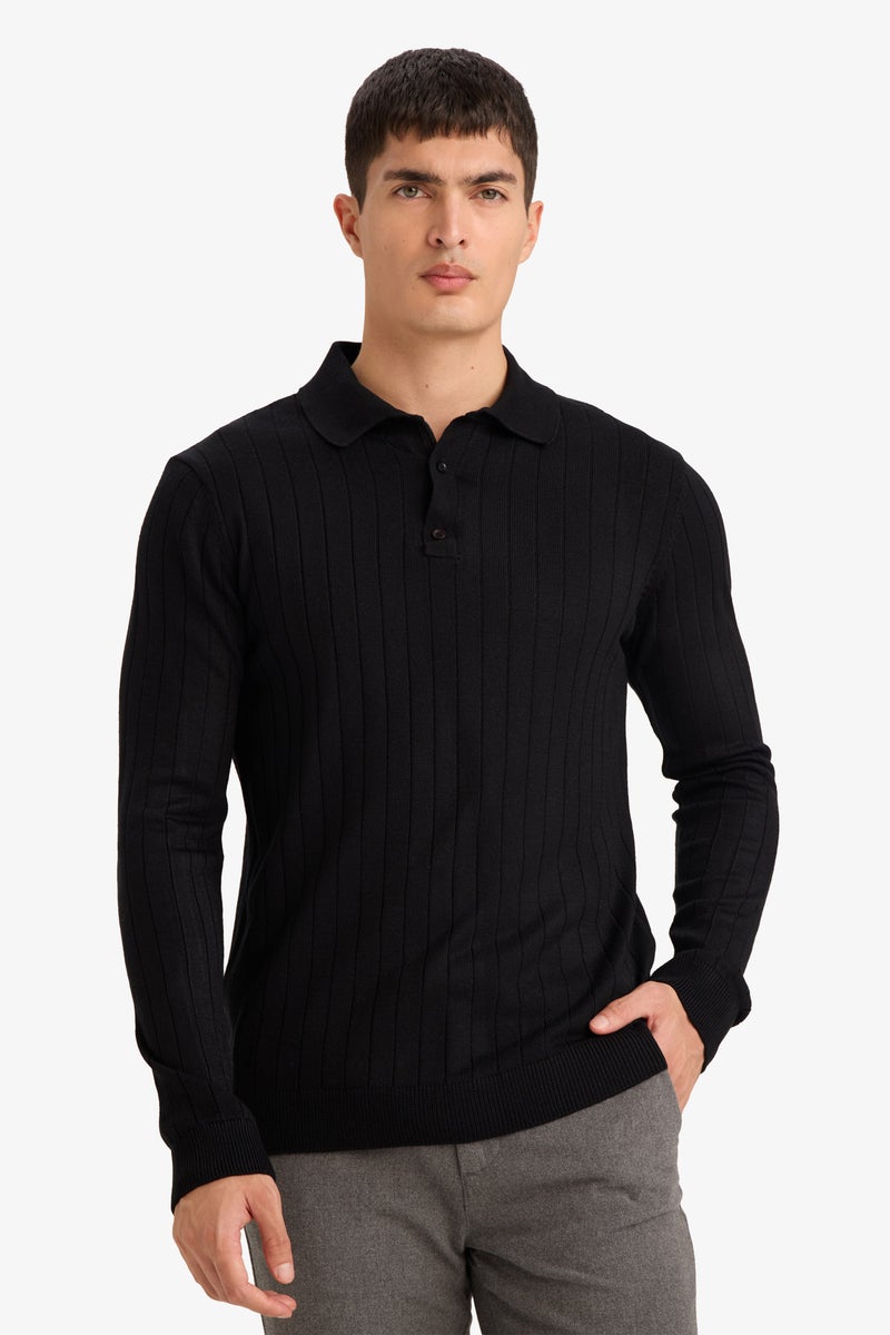 DeFacto Black Man Standard Fit Polo Collar Knitwear Pullover Casual - Image 3