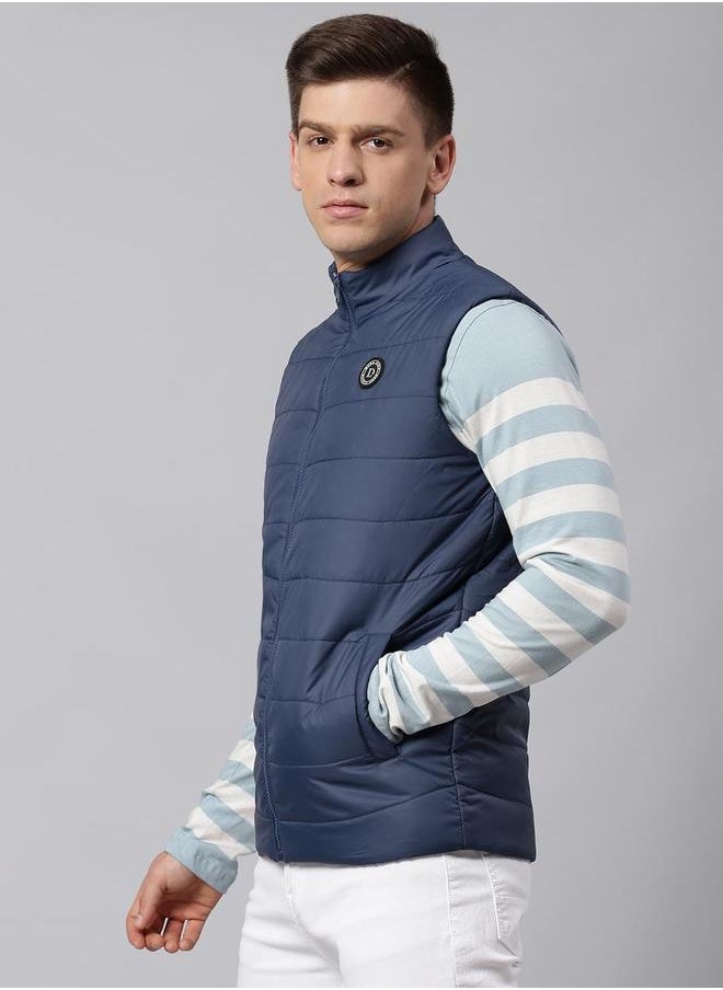 Dennis Lingo Bright Navy Regular Fit Men's Solid Mock Neck Sleeveless Polyester Jacket with Zipper Closure  - Image 2