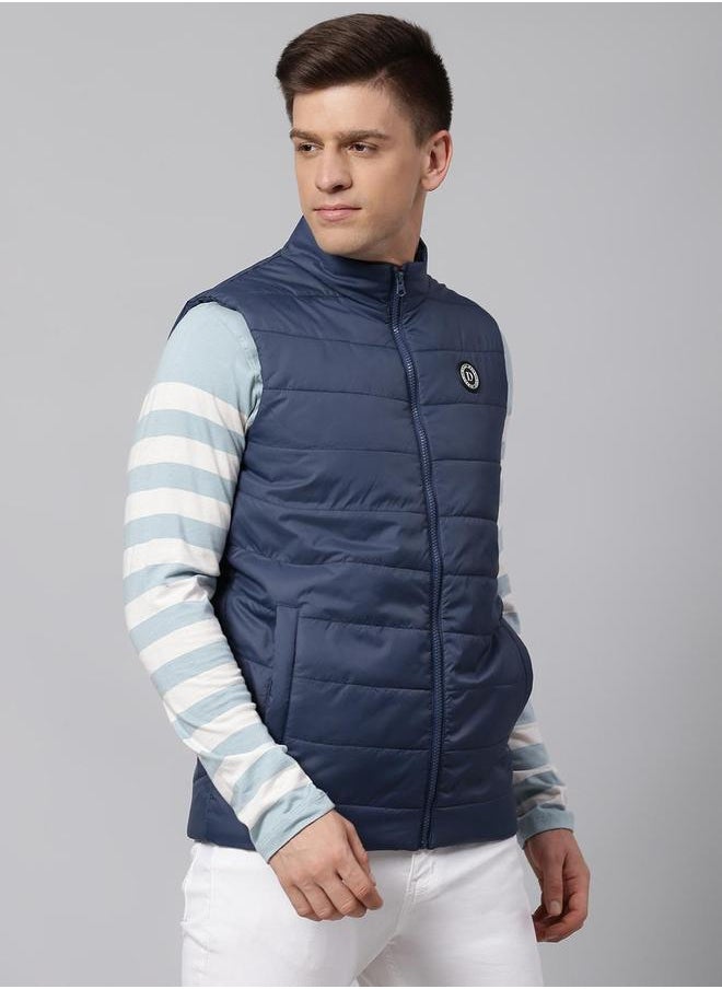 Dennis Lingo Bright Navy Regular Fit Men's Solid Mock Neck Sleeveless Polyester Jacket with Zipper Closure  - Image 5