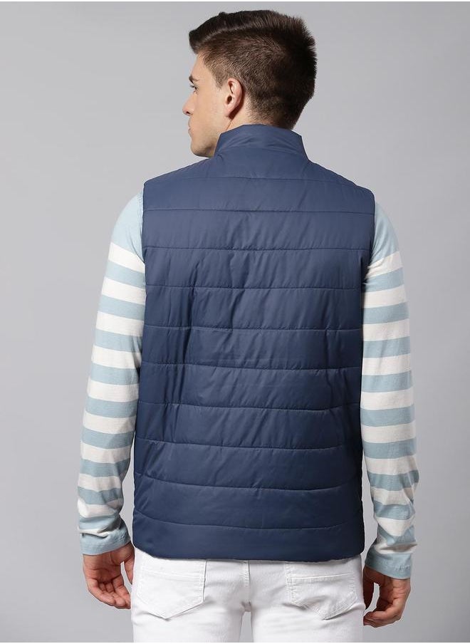Dennis Lingo Bright Navy Regular Fit Men's Solid Mock Neck Sleeveless Polyester Jacket with Zipper Closure  - Image 3