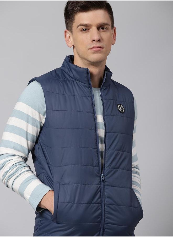Dennis Lingo Bright Navy Regular Fit Men's Solid Mock Neck Sleeveless Polyester Jacket with Zipper Closure  - Image 1