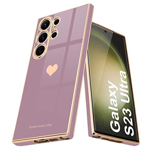 Teageo for Samsung Galaxy S23 Ultra Case for Women Girl Cute Love-Heart Luxury Soft Back Cover Raised Full Camera Protection Bumper Silicone Shockproof Phone Case for Galaxy S23 Ultra 5G, Lavender - Image 1