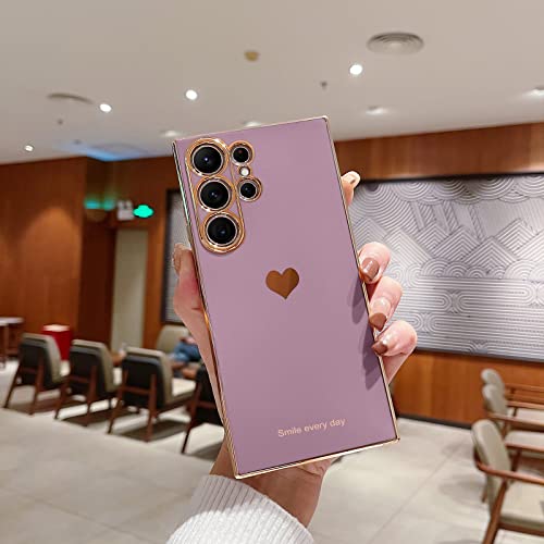 Teageo for Samsung Galaxy S23 Ultra Case for Women Girl Cute Love-Heart Luxury Soft Back Cover Raised Full Camera Protection Bumper Silicone Shockproof Phone Case for Galaxy S23 Ultra 5G, Lavender - Image 2