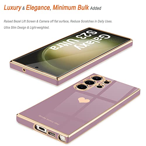 Teageo for Samsung Galaxy S23 Ultra Case for Women Girl Cute Love-Heart Luxury Soft Back Cover Raised Full Camera Protection Bumper Silicone Shockproof Phone Case for Galaxy S23 Ultra 5G, Lavender - Image 4