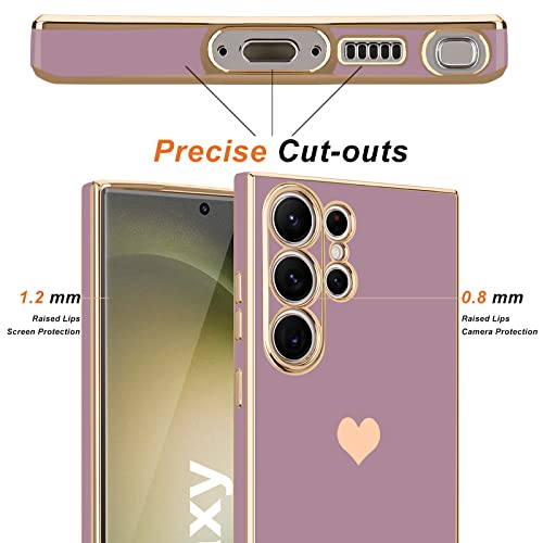Teageo for Samsung Galaxy S23 Ultra Case for Women Girl Cute Love-Heart Luxury Soft Back Cover Raised Full Camera Protection Bumper Silicone Shockproof Phone Case for Galaxy S23 Ultra 5G, Lavender - Image 3