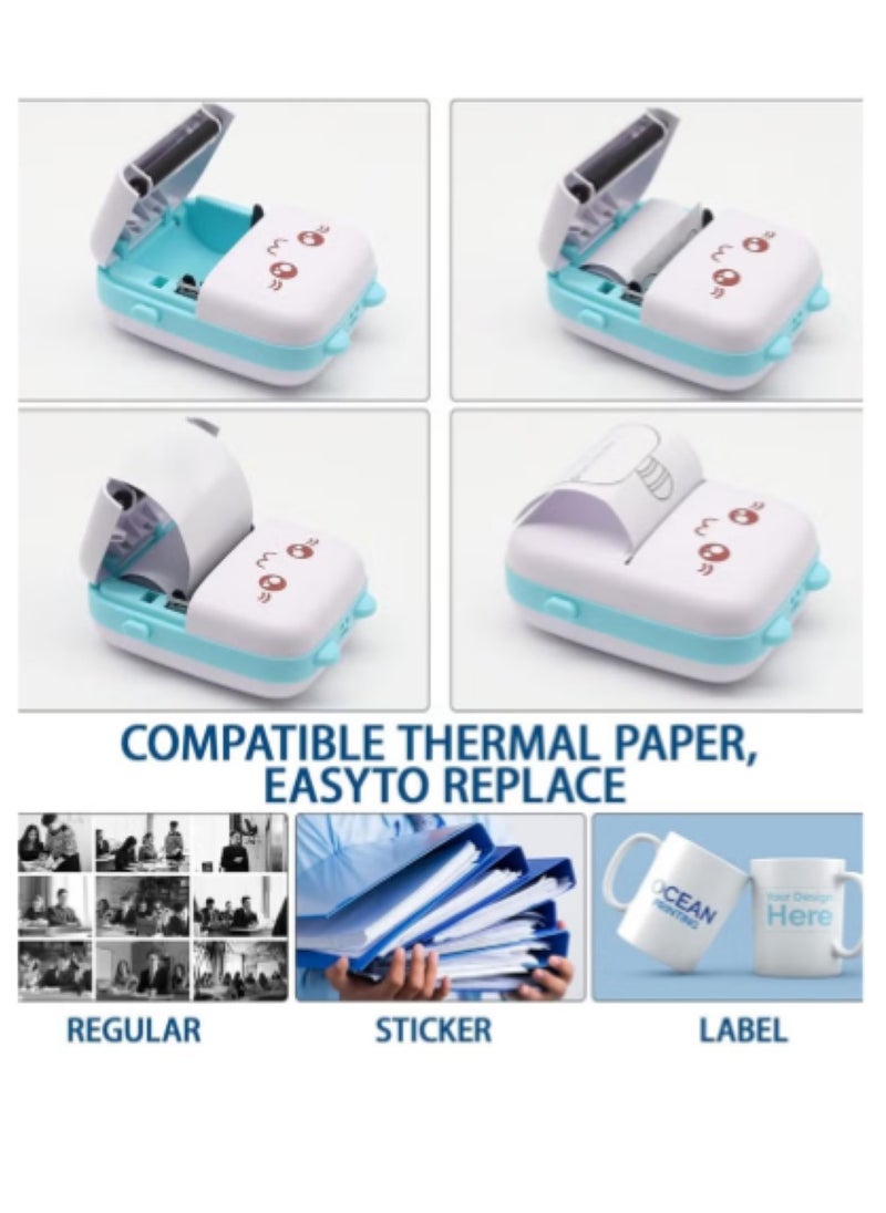Generic - Mini Printer,Portable Labler Maker with 13 Rolls Paper,Bluetooth Sticker Printer Wireless Inkless printer Compatible with iOS/Android for Study Notes Journal,Memo,Photo,Lists,QR,Adress - Image 1
