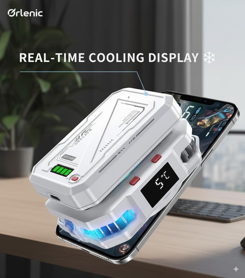 Orlenic Magnetic Phone Cooler – Rechargeable Semiconductor Cooling Fan w/RGB LED, Temp Display, 30×30 mm Cooling Plate & 7‑Level Fan Speed – Fast Gaming Phone Cooler - Image 2