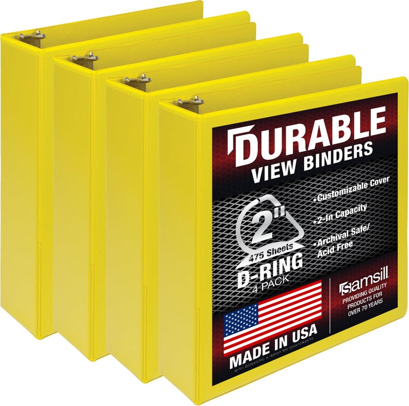 Samsill Durable 2 inch 3 Ring Binder D Ring Binder 100 Recycled Chipboard Yellow 4 Pack - Image 2