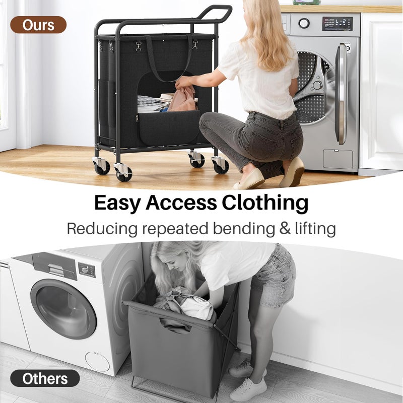 Branwick Laundry Basket with Wheels,114L Large Rolling Laundry Hamper, Heavy-Duty Laundry Cart Sturdy Metal Frame with Handle, Minimizes Bending Easy Access Clothing for Bedroom, Bathroom, Laundry Room (Black) - Image 3
