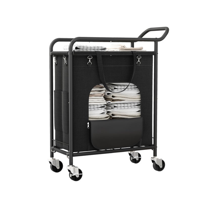 Branwick Laundry Basket with Wheels,114L Large Rolling Laundry Hamper, Heavy-Duty Laundry Cart Sturdy Metal Frame with Handle, Minimizes Bending Easy Access Clothing for Bedroom, Bathroom, Laundry Room (Black) - Image 1