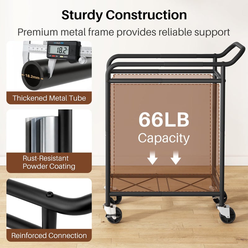 Branwick Laundry Basket with Wheels,114L Large Rolling Laundry Hamper, Heavy-Duty Laundry Cart Sturdy Metal Frame with Handle, Minimizes Bending Easy Access Clothing for Bedroom, Bathroom, Laundry Room (Black) - Image 5