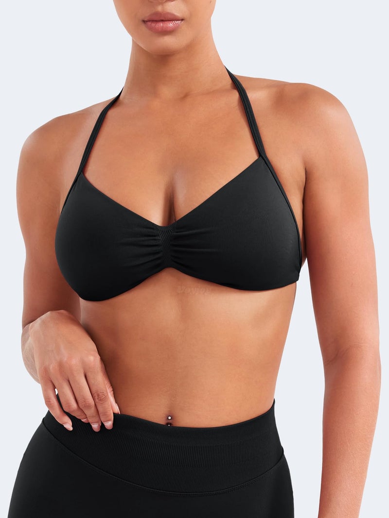VOYJOY Impact Strappy Sports Bra Adjustable Padded Workout Gym Yoga Bra Crop Top for Women Black - Image 3