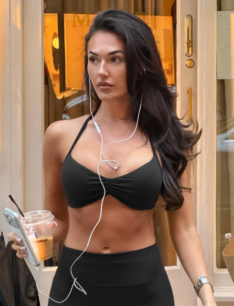 VOYJOY Impact Strappy Sports Bra Adjustable Padded Workout Gym Yoga Bra Crop Top for Women Black - Image 5