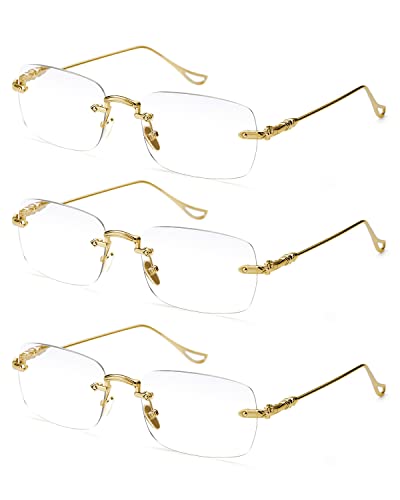 TERAISE 3Packs Frameless Metal Reading Glasses for Men/Women Blue Light Blocking -Rimless Fashion Comfortable Computer Eyeglasses - Image 1