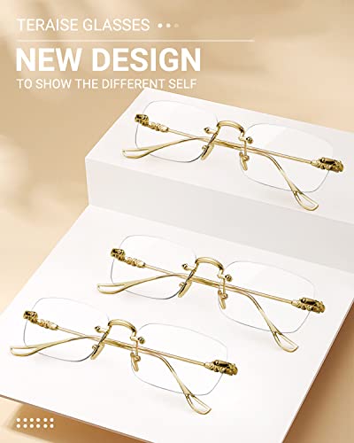 TERAISE 3Packs Frameless Metal Reading Glasses for Men/Women Blue Light Blocking -Rimless Fashion Comfortable Computer Eyeglasses - Image 2