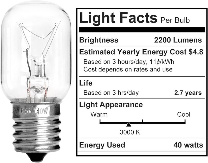 Belleone Microwave Light Bulb for Whirlpool, 8206232A Light Bulbs for Maytag GE Kenmore Over Range Hood, Kei 125V 40W, Microwave Bulbs Over Stove, 2 Count - Image 4