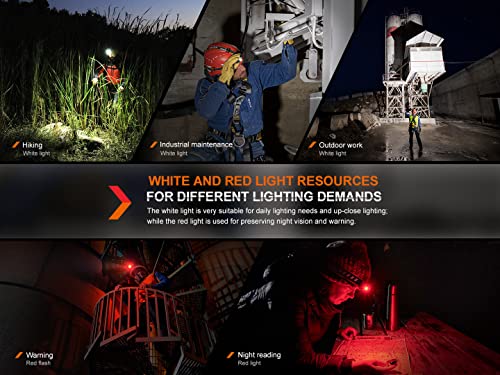 Fenix HM61R V2.0 Rechargeable Headlamp, 1600 Lumen L-Shape 90 Degree Right Angle Flashlight with White & Red Lights, with 2X ARB-L18 and LumenTac Organizer - Image 4