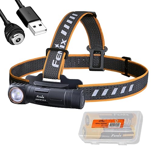 Fenix HM61R V2.0 Rechargeable Headlamp, 1600 Lumen L-Shape 90 Degree Right Angle Flashlight with White & Red Lights, with 2X ARB-L18 and LumenTac Organizer - Image 1