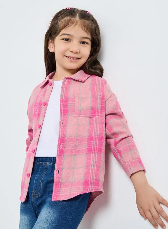 ستايلي بلوزة بطبعة مربعات مع جيب مُرقع