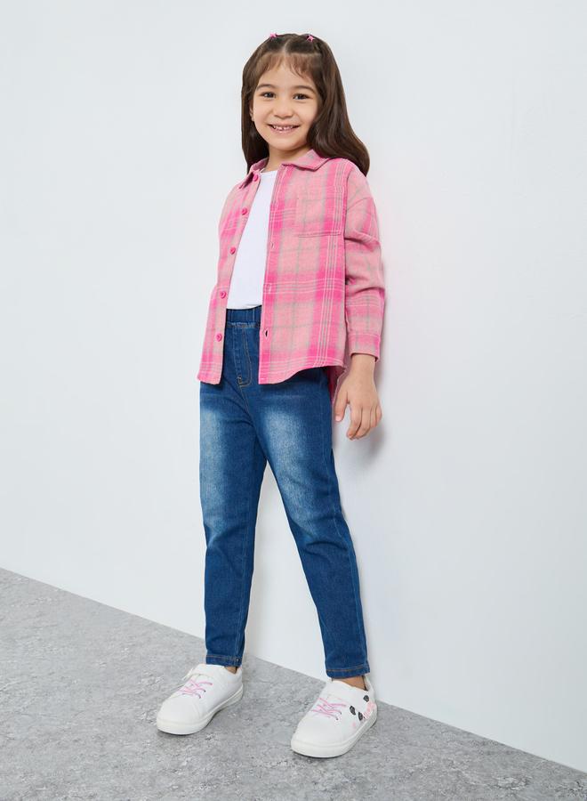 ستايلي بلوزة بطبعة مربعات مع جيب مُرقع - Image 2