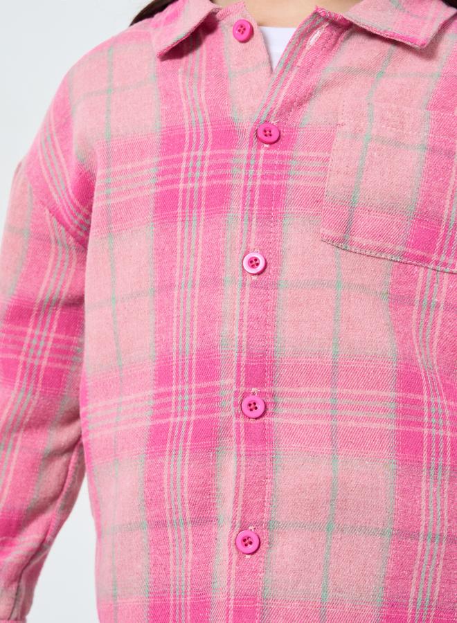 ستايلي بلوزة بطبعة مربعات مع جيب مُرقع - Image 4