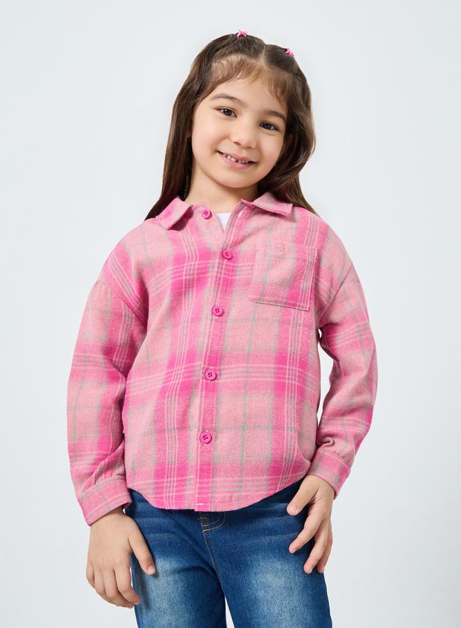 ستايلي بلوزة بطبعة مربعات مع جيب مُرقع - Image 3