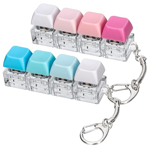 DEARIDAP 2 PCS Keyboard Fidget Toy 4in1 Keyboard Button Clicker Keychain Push Bubble Sensory Fidget Toys for Kids Adults to Relief Pass Time Blue Pink White - Image 1