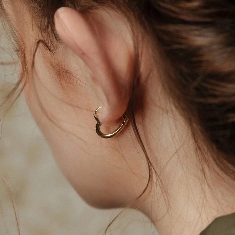 ALEXCRAFT Small Gold Heart Hoop Earrings 14K Gold Plated Tiny Heart Huggie Earrings for Women - Image 2